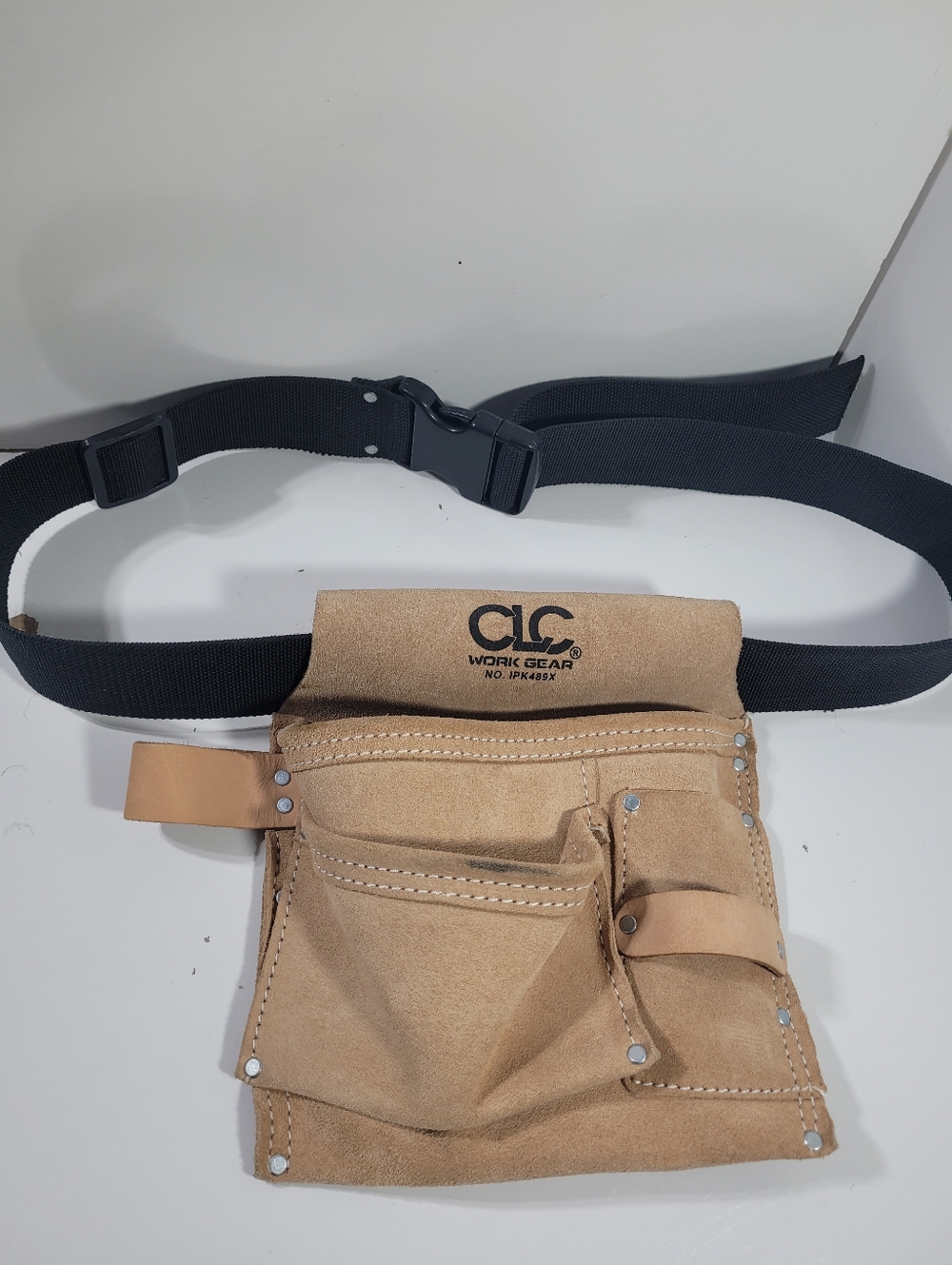 CLC 3 Pocket Suede Leather Tool Bag & Belt IPK489X Construction Pouch Tan